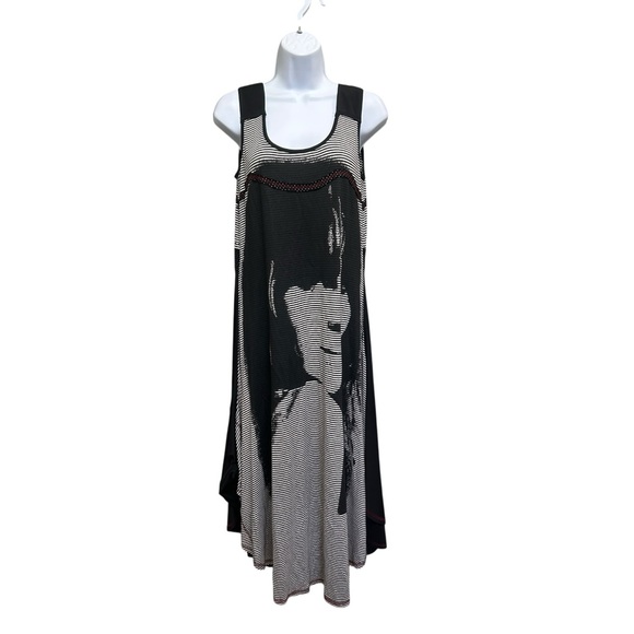 Tango Mango Artistic Portrait Print Maxi Dress Striped Black White M - Picture 2 of 8